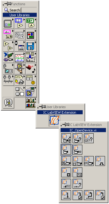 User Libraries -> IC LabVIEW Extension -> IC_OpenDevice.vi